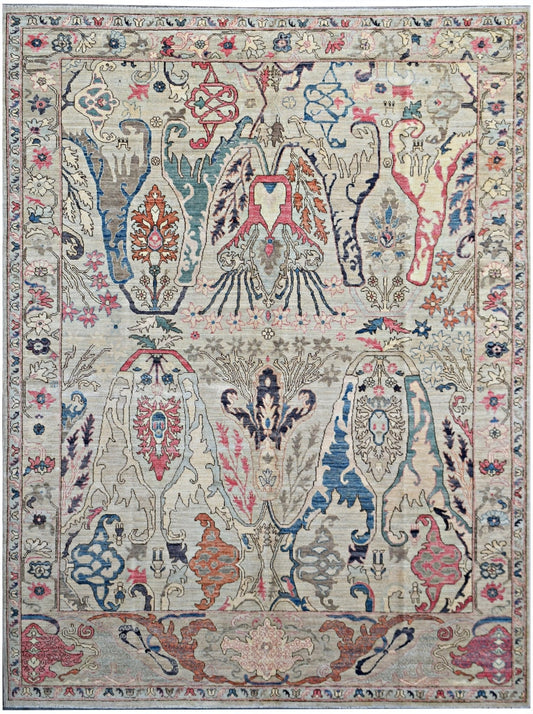 Handmade Transitional Afghan Chobi Rug | 297 x 249 cm | 9'9" x 8'2" - Najaf Rugs & Textile